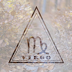 zodiac sign Virgo in a triangle, the element of earth in the horoscope, the sign of Taurus on a brown background