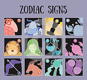 Zodiac signs: aquarius, libra, leo, taurus, cancer, pisces, virgo, capricorn, sagittarius, aries, gemini, scorpio. Astrological