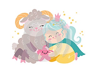 Zodiac signs Aries cute illustration flat.