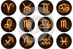 Zodiac signs buttons. Set of horoscope symbols, astrology icons