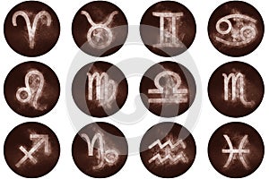 Zodiac signs buttons. Set of horoscope symbols, astrology icons