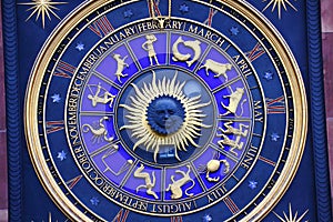 Zodiac signs on clock