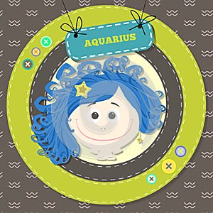 Zodiac signs collection.Cute horoscope - aquarius.