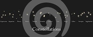 Zodiac signs. Constellations of the zodiac signs, horoscope. Star Cluster. Vector