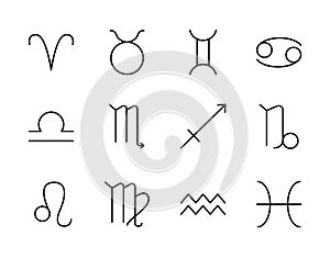 Zodiac signs flat line icon. Vector illustration horoscope symbols. Editable strokes