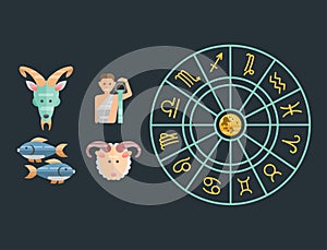 Zodiac signs flat set of horoscope symbols star collection astrology ascendant figure nativity vector astrological photo