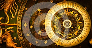 Zodiac Signs Horoscope background. Concept for fantasy and mystery