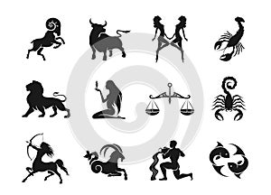 Zodiac signs horoscope icons set. isolated astrological images
