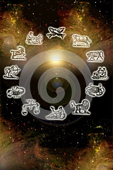 Zodiac signs over black background like astrology concept