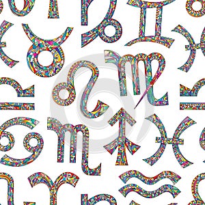 Zodiac signs seamless pattern. Horoscope magic symbols background.