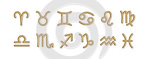 Zodiac signs set. Astrological symbols of twelve zodiacal constellations. Astrological horoscope celestial elements