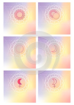 Zodiac signs set. Sun, moon and lilith. Symbols of planets on a light background. Square size. photo