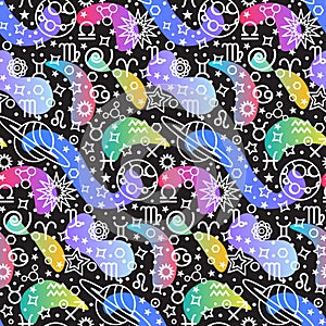 Zodiac Signs Space Planets Seamless Pattern