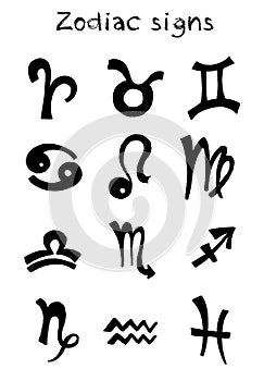 Zodiac signs, symbol astrology , ink on paper