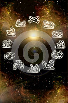 Zodiaco francobolli Attraverso nero Come astrologia 