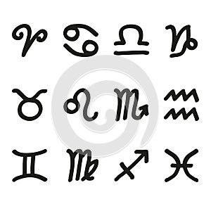 Zodiac signs symbols sketchy vector icons