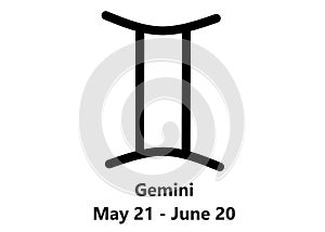 The zodiac star symbol of Gemini with descriptions against a white backdrop