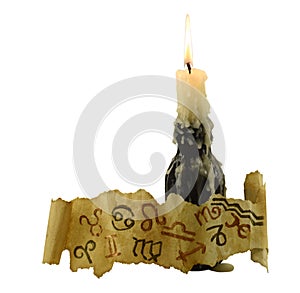 Zodiac symbols with candle in bottle