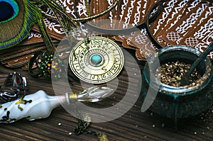 Zodiac wheel talisman with tarot cards. Horoscope amulet. Astrology.