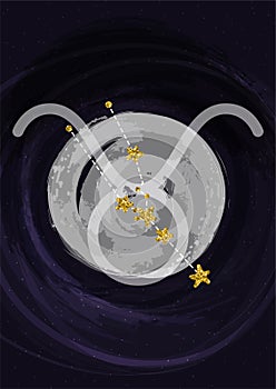 Zodiac Taurus sign A4 print poster with constellation symbol. Vector illustration banner.