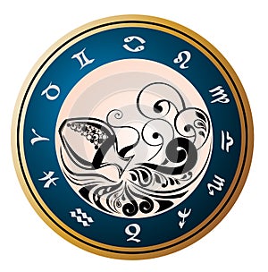 Zodiac Wheel with sign of Aquarius