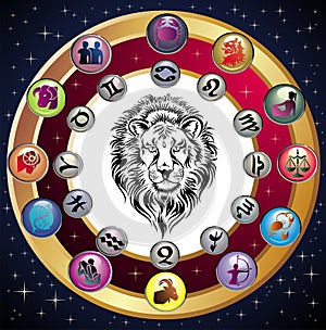 Zodiac Wheel with sign of Leo.