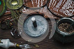 Zodiac wheel talisman. Horoscope amulet. Astrology.