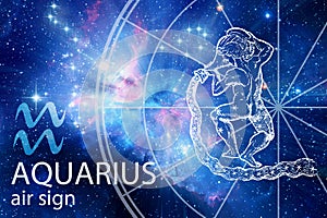 Zodiacal Air sign Aquarius with beautiful starry background like astrology background