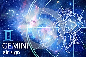 Zodiacal Air sign Gemini with beautiful starry background like astrology background