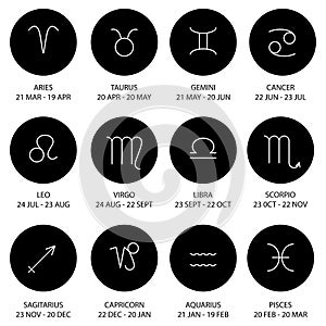 Zodiacal constellations vector icons. Horoscope set. Zodiac signs collection