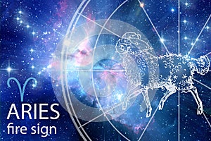 Zodiacal Fire sign Aries with beautiful starry background like astrology background