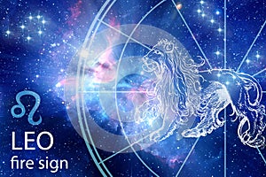 Zodiacal Fire sign Leo with beautiful starry background like astrology background