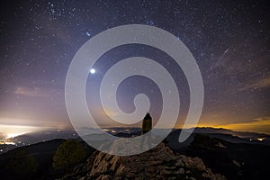 Zodiacal light and night sky in Santuari De La Mare De Deu Del Mont, La Garrotxa, Spain