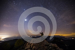 Zodiacal light and night sky in Santuari De La Mare De Deu Del Mont, La Garrotxa, Spain