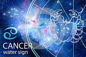 Zodiacal Water sign Cancer with beautiful starry background like astrology background