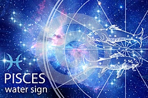 Zodiacal Water sign Pisces with beautiful starry background like astrology background