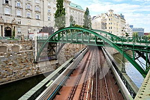 Zollamtssteg Bridge across the river. Vienna city