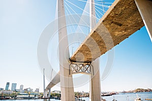 Zolotoy bridge and Golden horn bay in Vladivostok, Russia