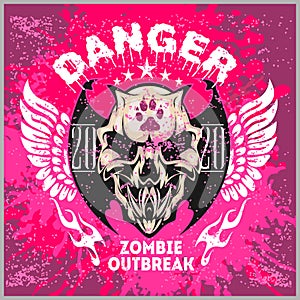 Zombi Apocalypse - emblem with skull on grunge background.