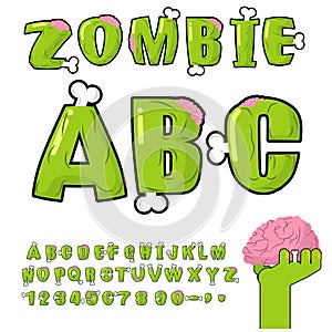 Zombie ABC. Bones and brains. horror monstr font.