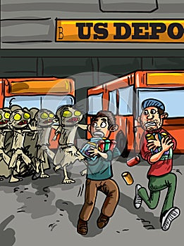 Zombie attack at bus depot