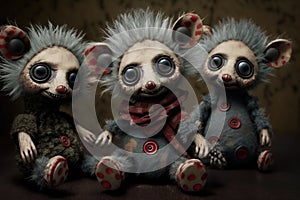 Zombie aye-aye teddy bears, created with Generative AI technology