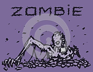 Zombie demon climbs out of hell. Vector illustration.