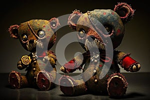 Zombie devilry teddy bears, created with Generative AI technology