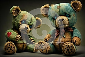 Zombie devilry teddy bears, created with Generative AI technology
