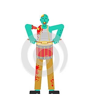 Zombie with drum. zombi musician. trommel and walking dead. Vector illustration