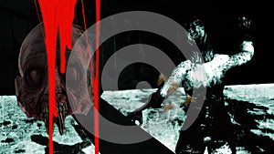 A zombie face attacked by a swarm of bees