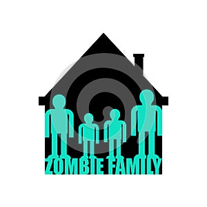 Zombie family. Zombi parents and children. Green household monsters