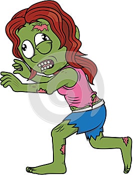 Zombie Girl Running Color Illustration