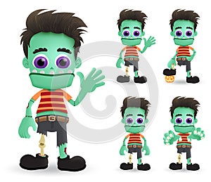 Zombie halloween vector characters set. Scary zombie halloween monster character creature standing.